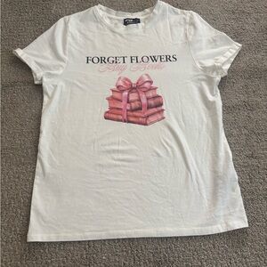 F&F White Tee with Pink Book Stack Graphic